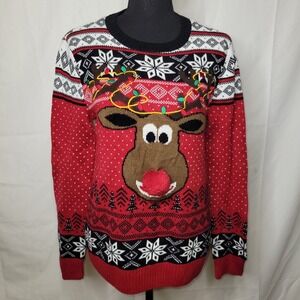 Ugly Reindeer Christmas Sweater w/ 3D Pom Pom Nose